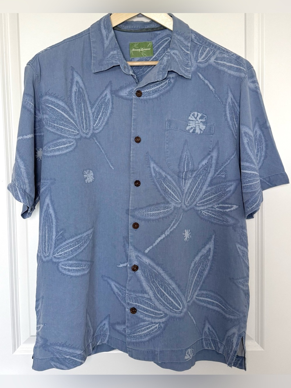 Tommy Bahama Y2K 100% Silk Jacquard Tropical Camp Shirt Blue Large